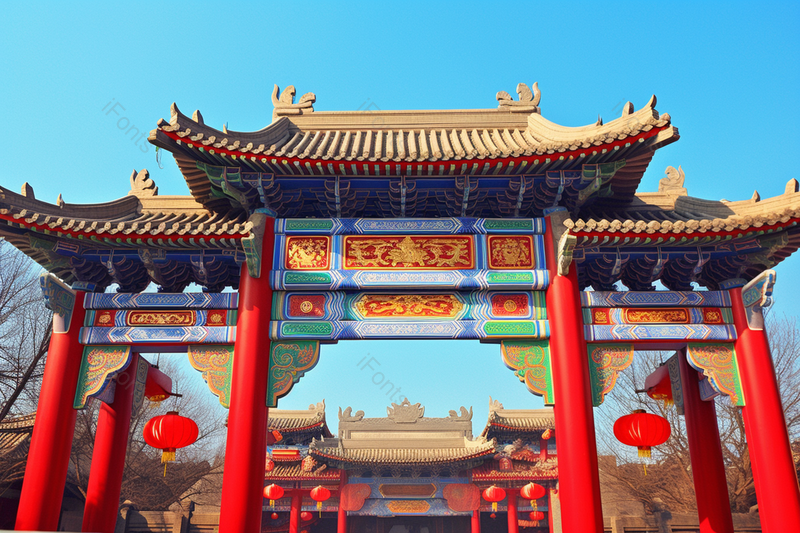 冬日西安永兴坊的彩绘牌坊,高清,摄影图,摄影图片,图片大全,摄影图免费下载